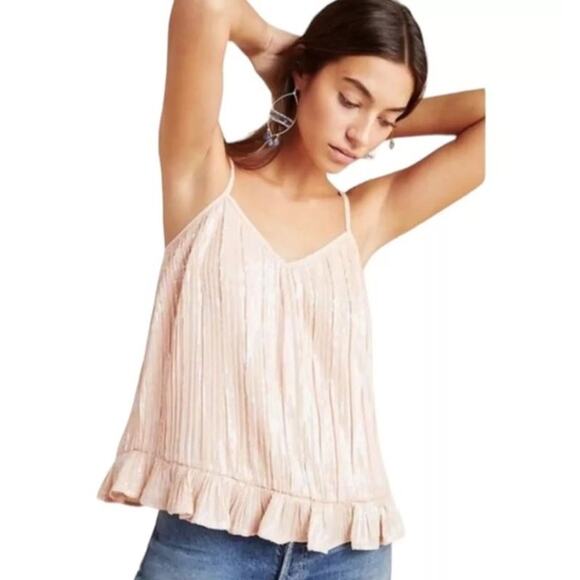 NWT Anthropologie Amelie Sequin Ruffle Hem Tank Top Pink Peach Women's Size 4 - Picture 1 of 15
